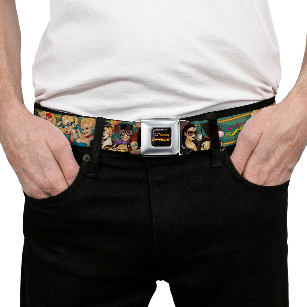 DC COMICS BOMBSHELLS Rays Full Color Black Gray Orange-Red Fade Seatbelt Belt - 12-DC COMICS BOMBSHELLS Pose Rays/Stars Blues/Pink/Yellow Webbing Seatbelt Belts DC Comics