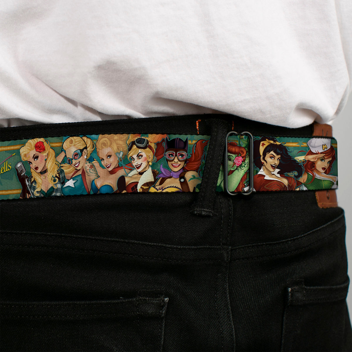 DC COMICS BOMBSHELLS Rays Full Color Black Gray Orange-Red Fade Seatbelt Belt - 12-DC COMICS BOMBSHELLS Pose Rays/Stars Blues/Pink/Yellow Webbing Seatbelt Belts DC Comics
