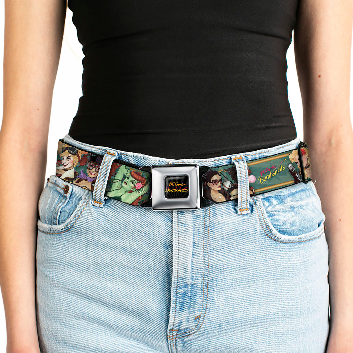 DC COMICS BOMBSHELLS Rays Full Color Black Gray Orange-Red Fade Seatbelt Belt - 12-DC COMICS BOMBSHELLS Pose Rays/Stars Blues/Pink/Yellow Webbing Seatbelt Belts DC Comics