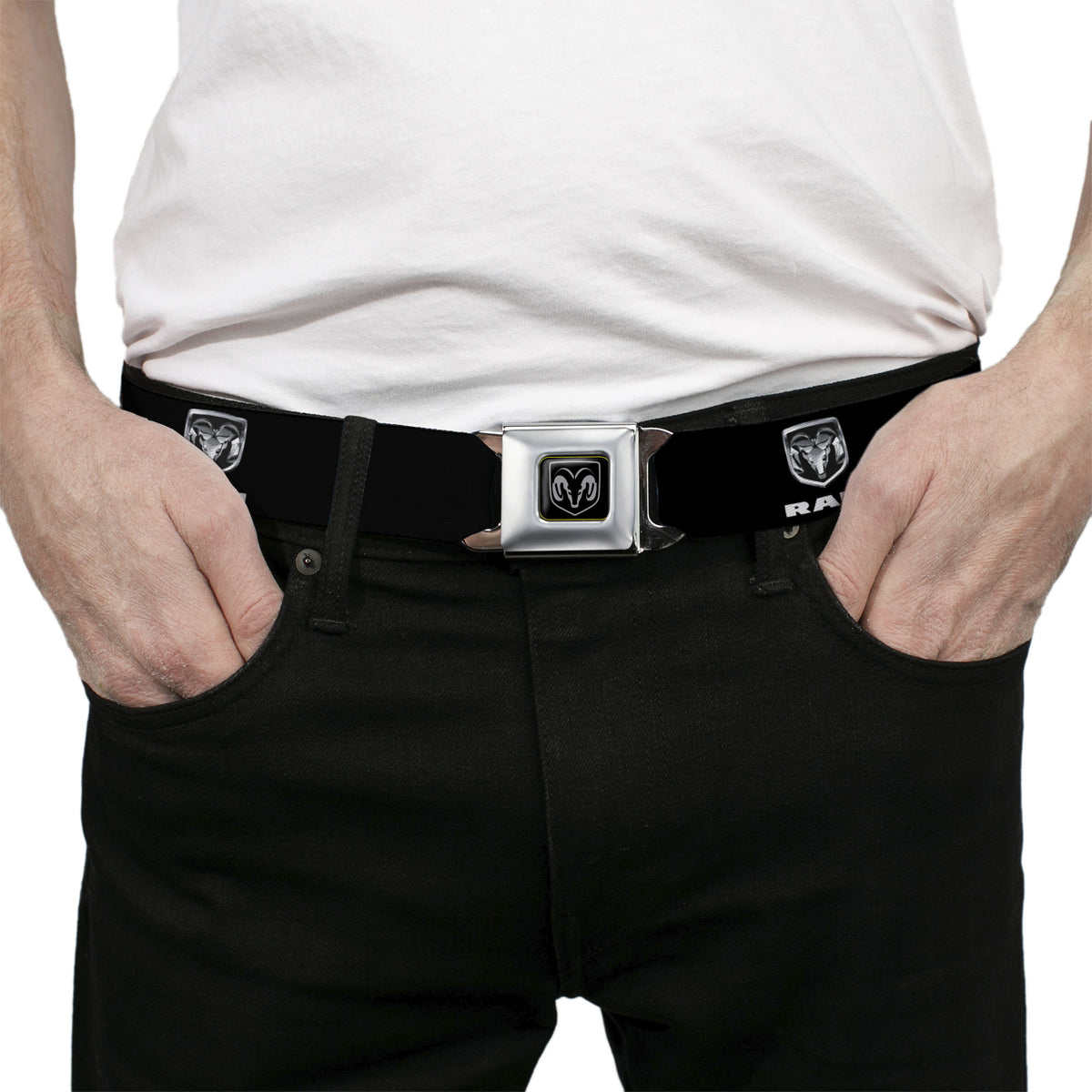 Ram Seatbelt Belt - Ram Black/Silver Logo REPEAT Webbing Seatbelt Belts Ram