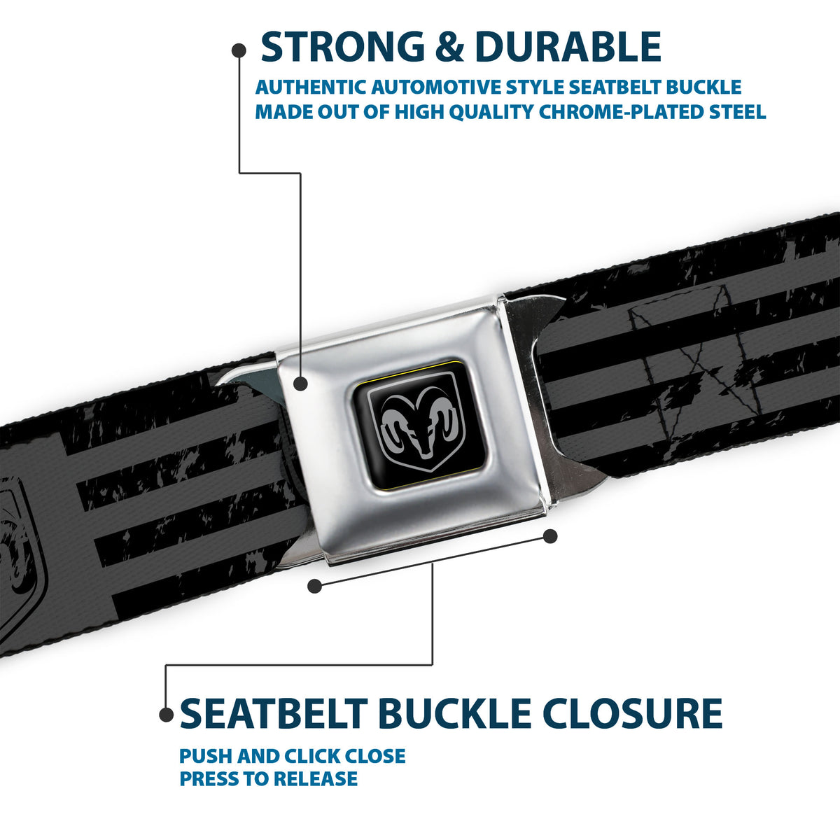 Ram Seatbelt Belt - Ram Logo Americana Stripes Weathered Gray/Black Webbing Seatbelt Belts Ram