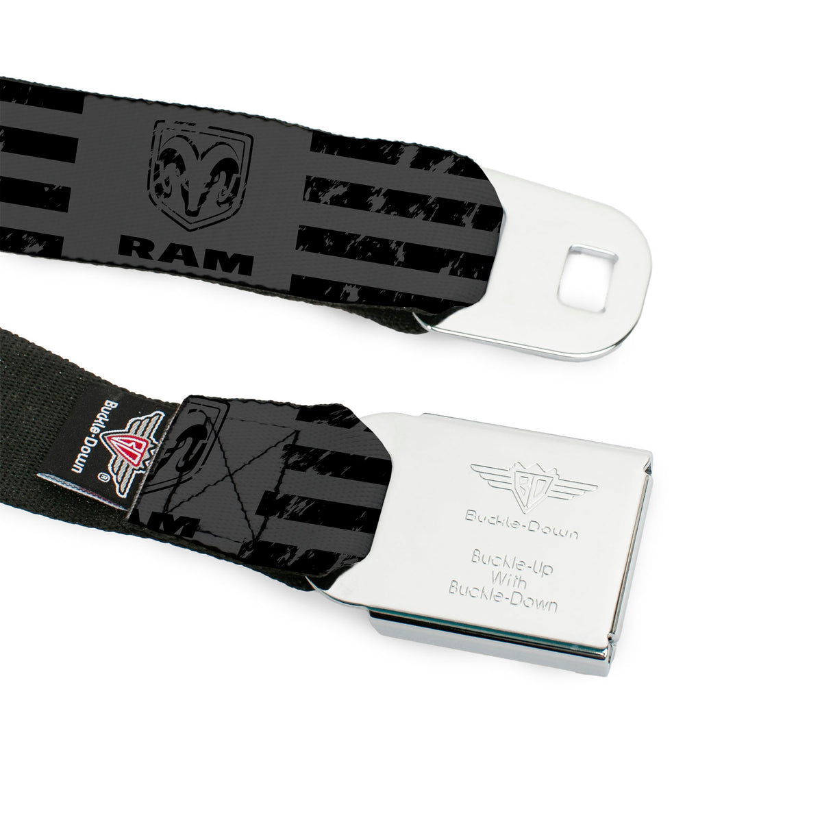 Ram Seatbelt Belt - Ram Logo Americana Stripes Weathered Gray/Black Webbing Seatbelt Belts Ram