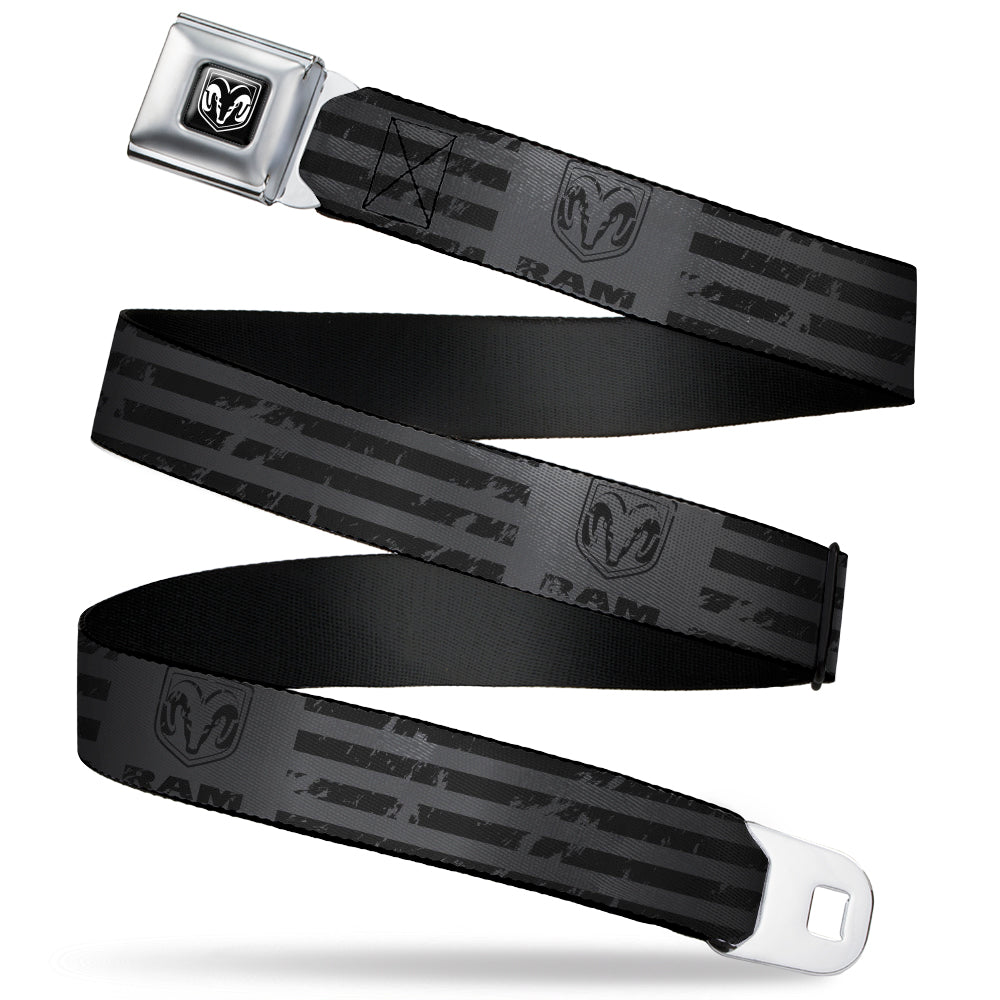 Ram Seatbelt Belt - Ram Logo Americana Stripes Weathered Gray/Black Webbing Seatbelt Belts Ram