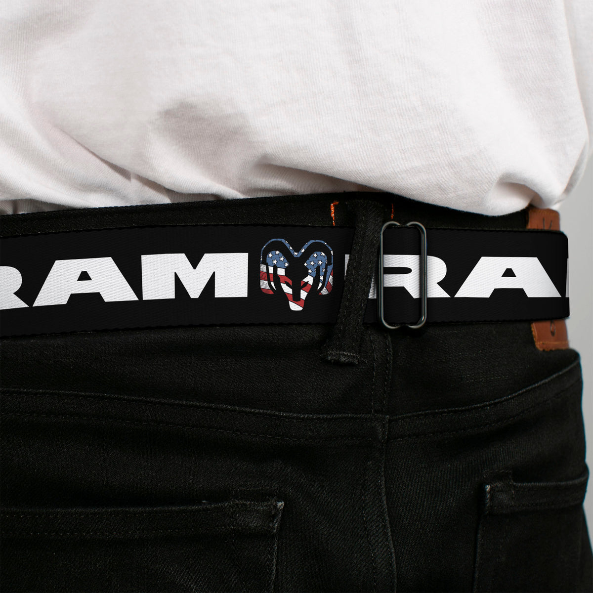 Ram Trucks Americana Logo Full Color Black/Red/White/Logo Seatbelt Belt - RAM Text Americana Logo Black/Red/White/Logo Webbing Seatbelt Belts Ram