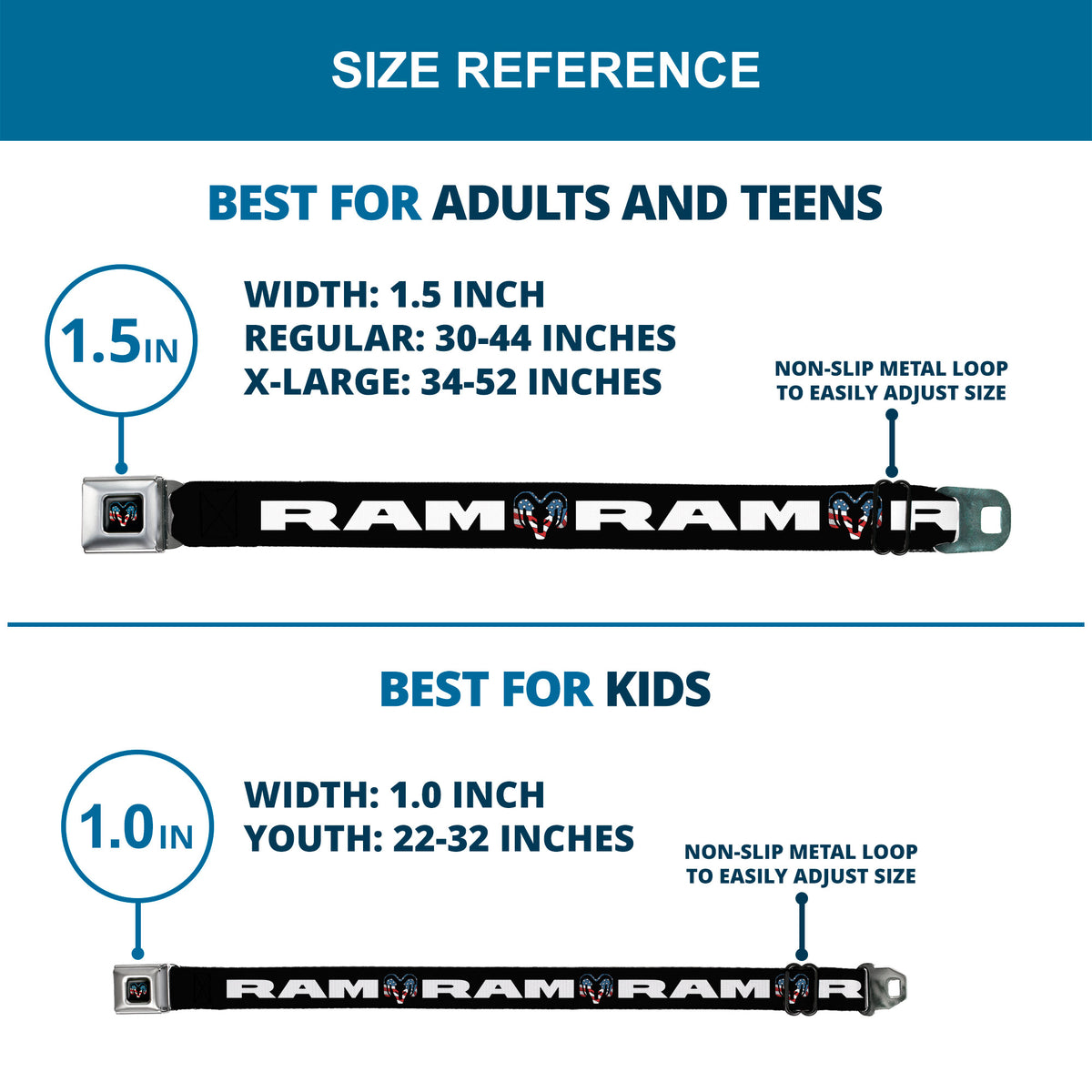 Ram Trucks Americana Logo Full Color Black/Red/White/Logo Seatbelt Belt - RAM Text Americana Logo Black/Red/White/Logo Webbing Seatbelt Belts Ram