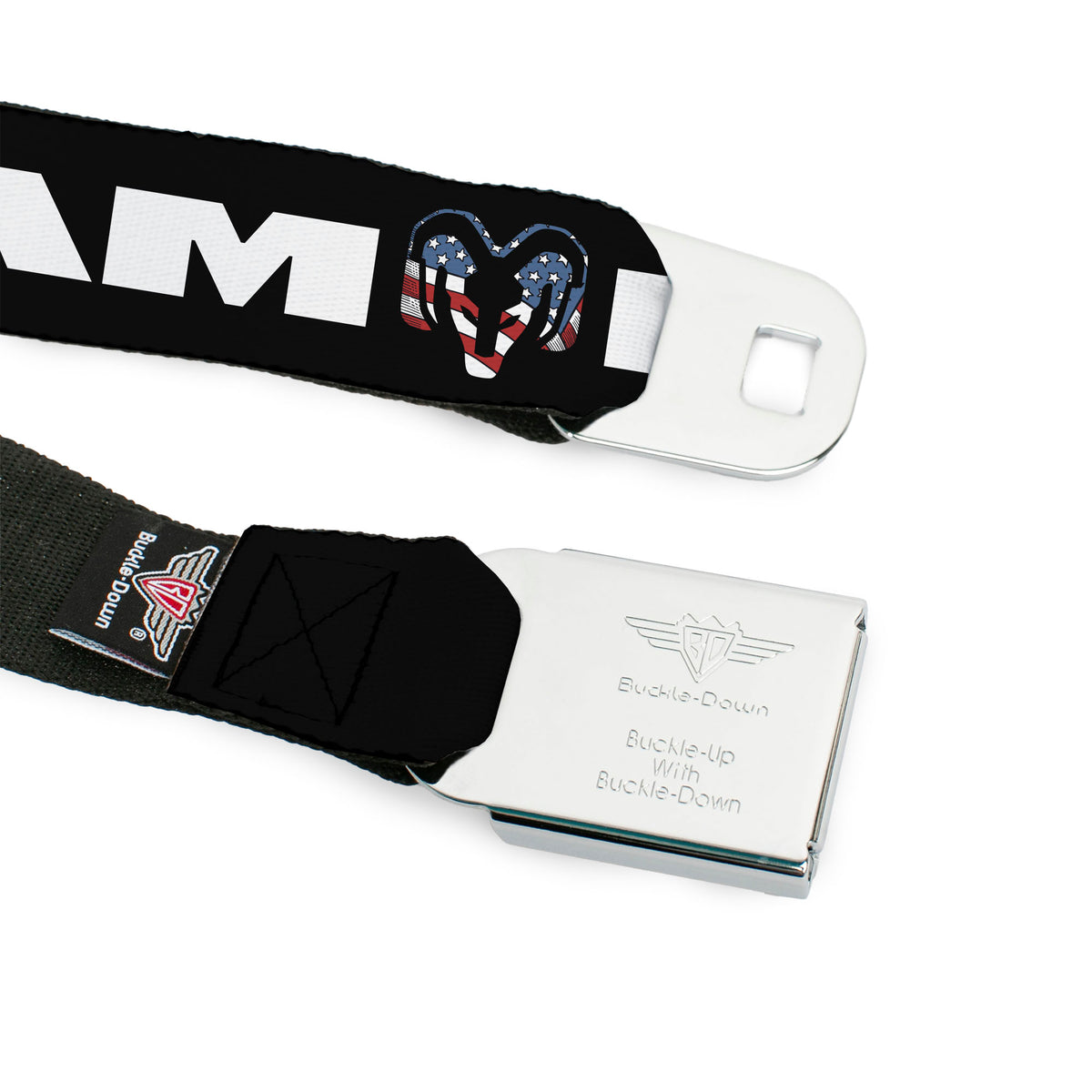 Ram Trucks Americana Logo Full Color Black/Red/White/Logo Seatbelt Belt - RAM Text Americana Logo Black/Red/White/Logo Webbing Seatbelt Belts Ram