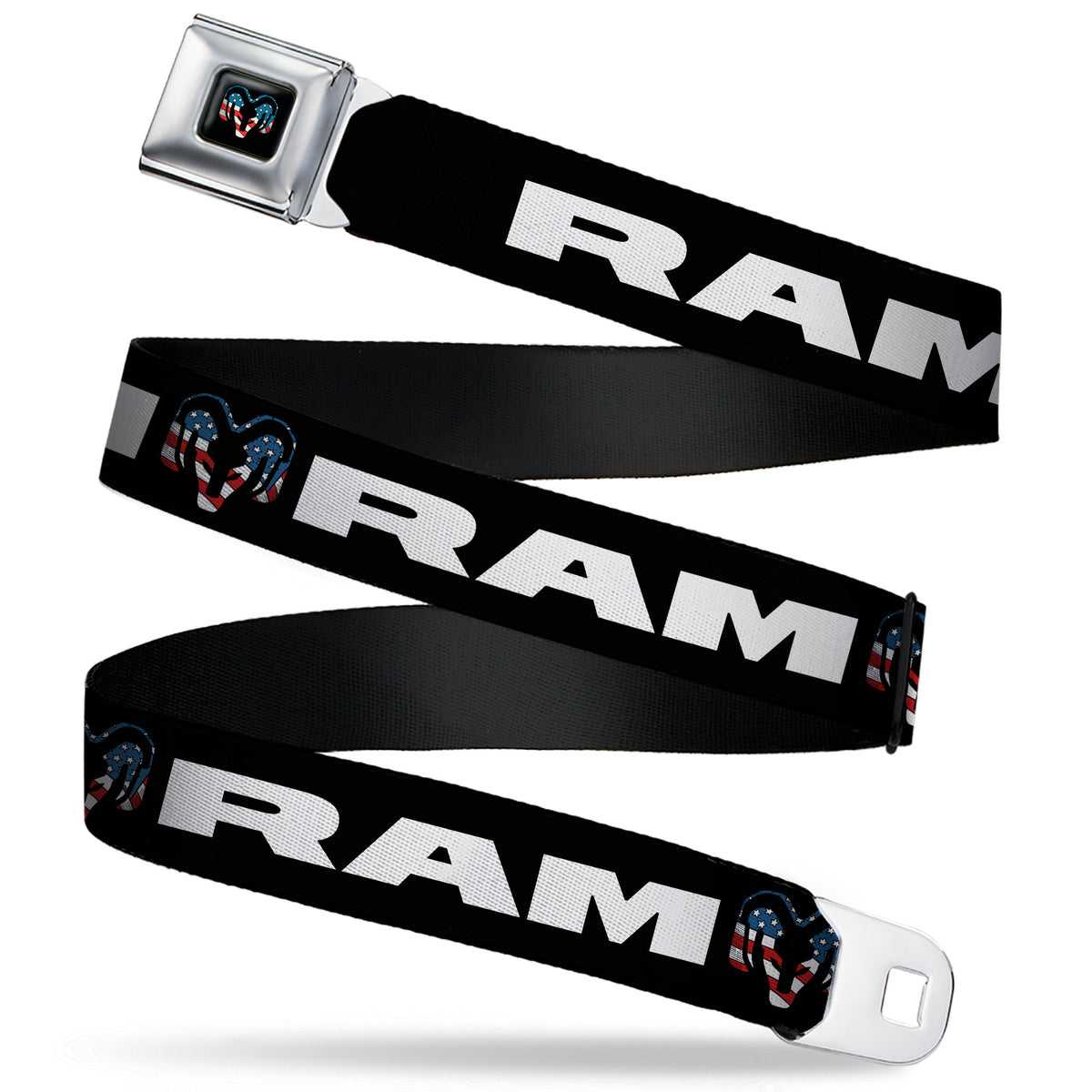 Ram Trucks Americana Logo Full Color Black/Red/White/Logo Seatbelt Belt - RAM Text Americana Logo Black/Red/White/Logo Webbing Seatbelt Belts Ram