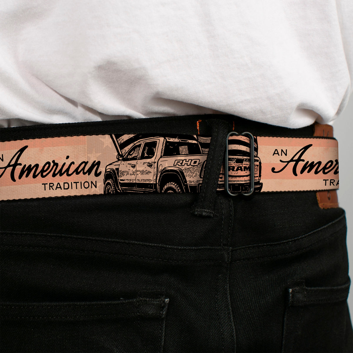 Ram Logo Full Color Black/Tan Seatbelt Belt - Ram AN AMERICAN TRADITION RHO Truck Webbing Seatbelt Belts Ram