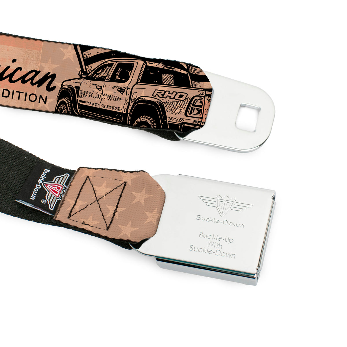 Ram Logo Full Color Black/Tan Seatbelt Belt - Ram AN AMERICAN TRADITION RHO Truck Webbing Seatbelt Belts Ram
