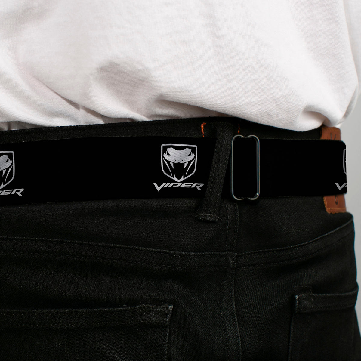 Dodge Viper Seatbelt Belt - Dodge Viper Black/Silver Logo REPEAT Webbing Seatbelt Belts Dodge