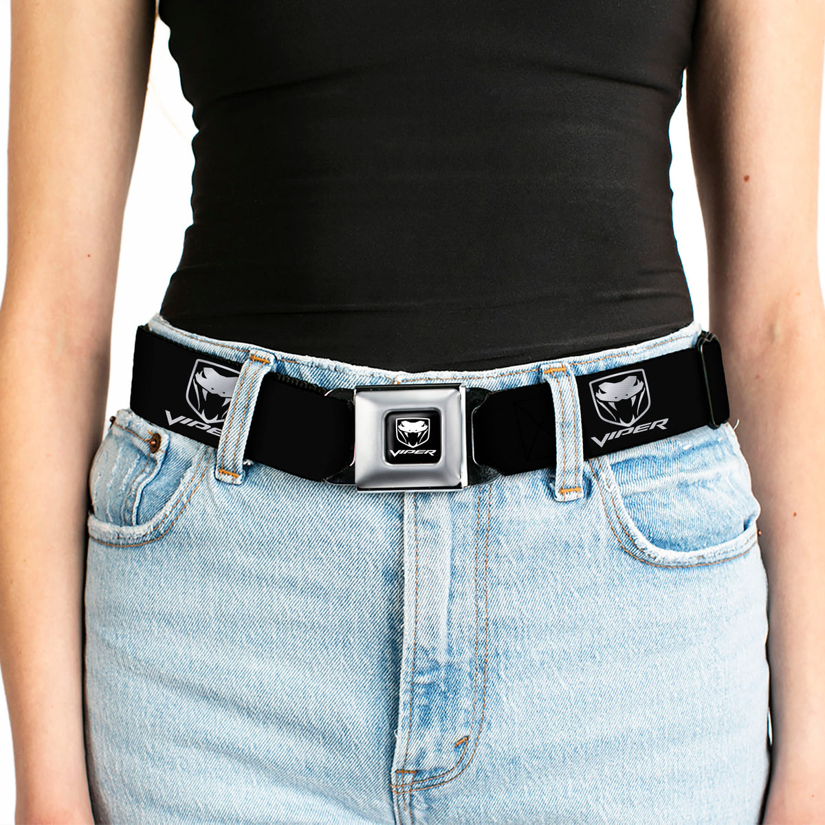 Dodge Viper Seatbelt Belt - Dodge Viper Black/Silver Logo REPEAT Webbing Seatbelt Belts Dodge
