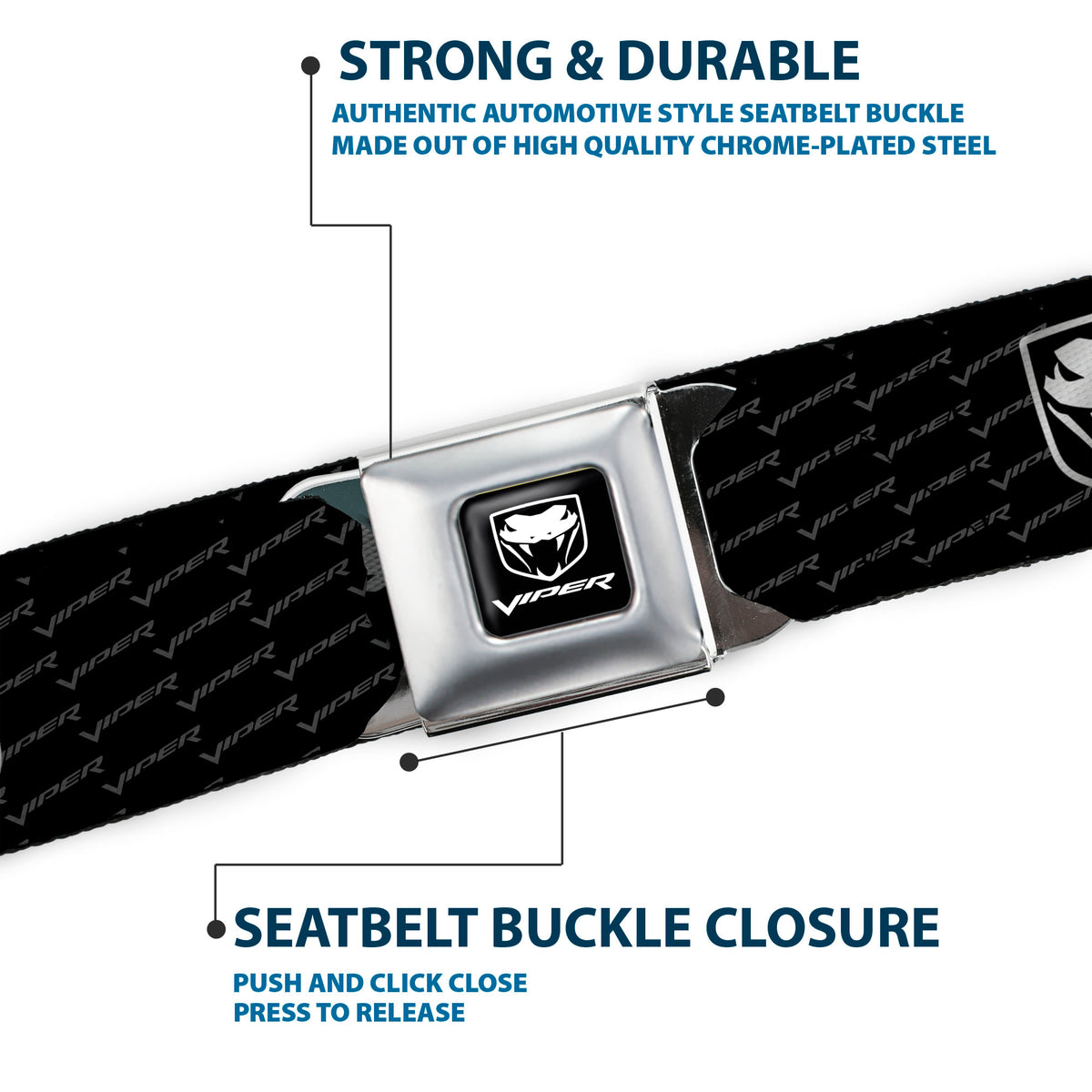 Dodge Viper Seatbelt Belt - Dodge Viper REPEAT w/Text Webbing Seatbelt Belts Dodge