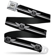 DODGE GARAGE Emblem Full Color Light Gray Black Seatbelt Belt - DODGE GARAGE Emblem Stripe Black/White Webbing Seatbelt Belts Dodge