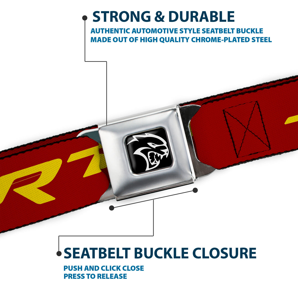 Dodge Hellcat Logo Full Color Black White Seatbelt Belt - Dodge SRT/Hellcat Logo Burgundy/Yellow Webbing Seatbelt Belts Dodge