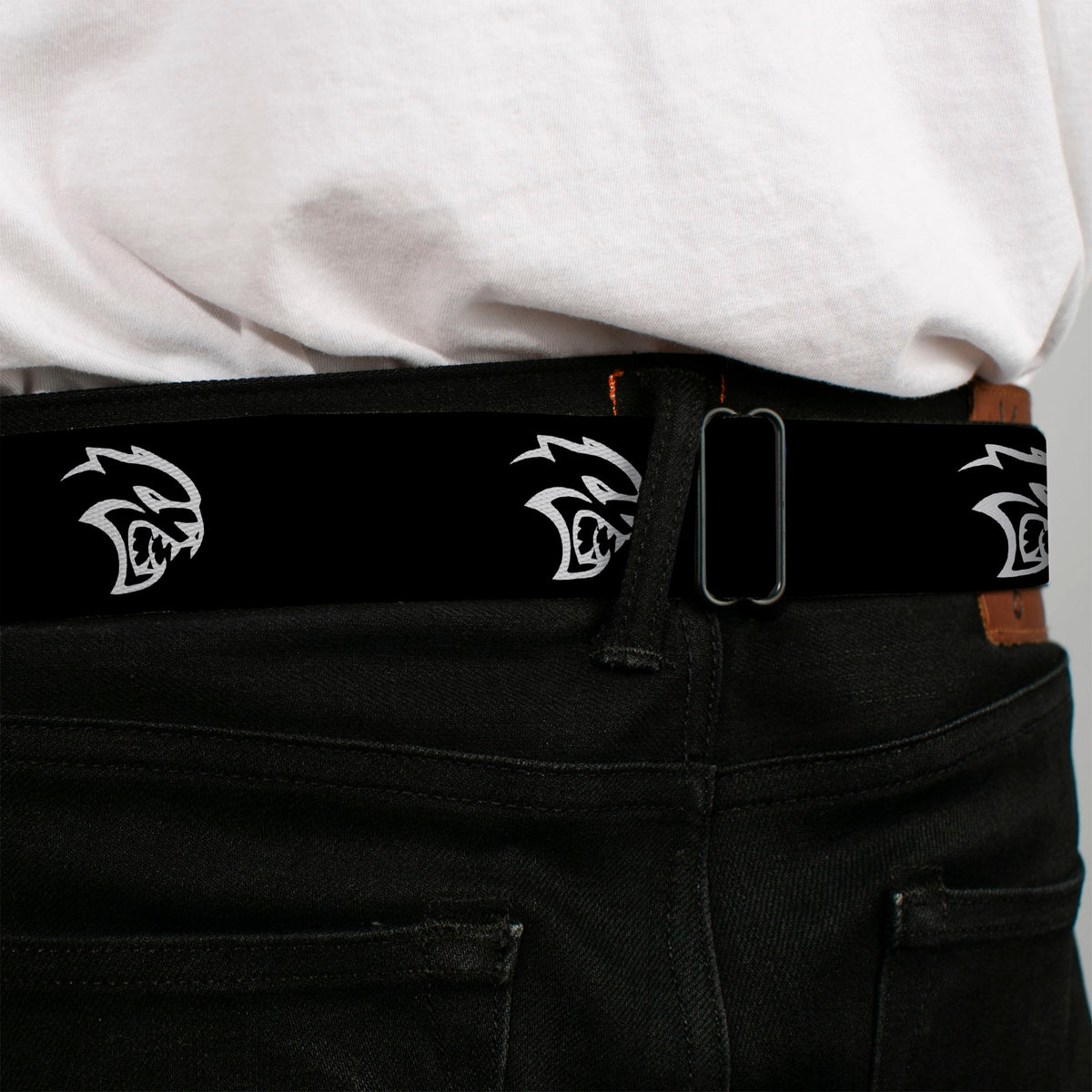 SRT Logo Full Color Black White Seatbelt Belt - Dodge Hellcat Logo Black/White Webbing Seatbelt Belts Dodge