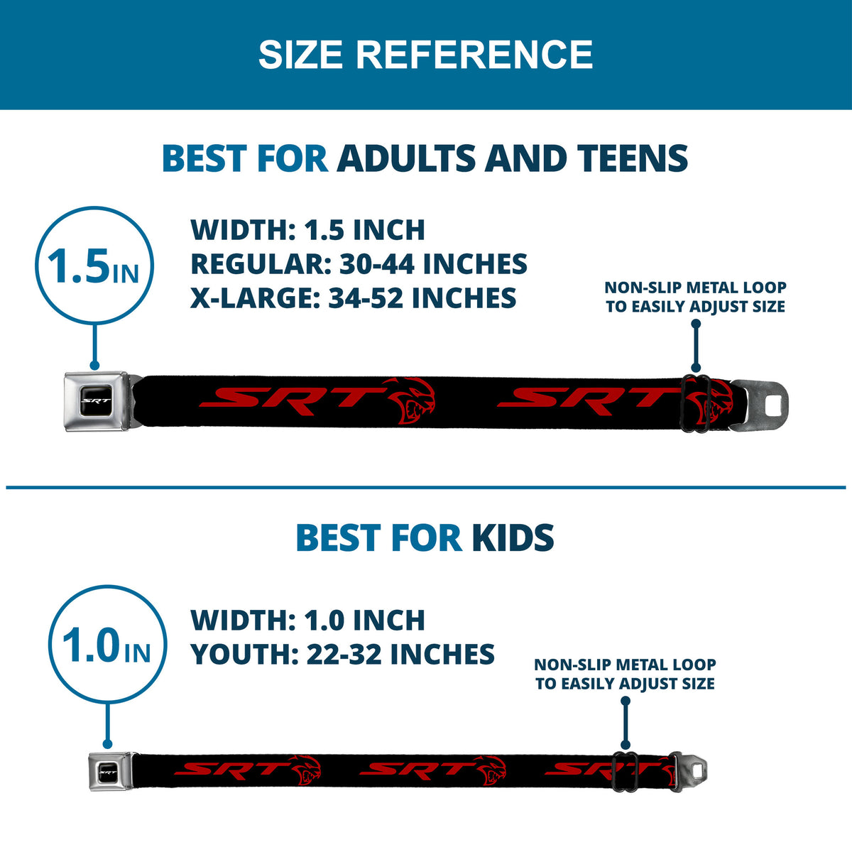 SRT Logo Full Color Black White Seatbelt Belt - Dodge SRT Hellcat Logo CLOSE-UP Black/Red Webbing Seatbelt Belts Dodge