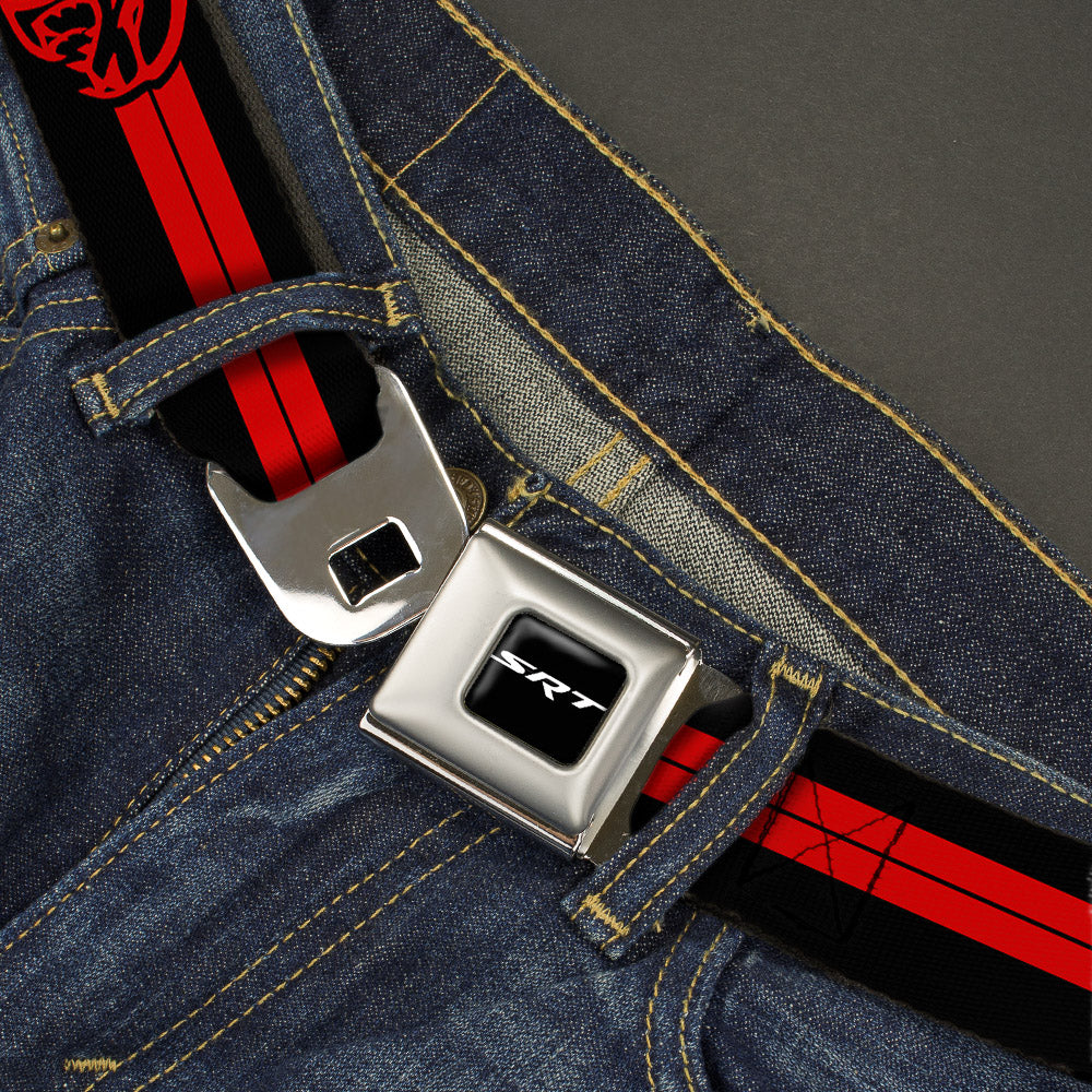 SRT Logo Full Color Black White Seatbelt Belt - Dodge Hellcat Stripe Logo Black/Red Webbing Seatbelt Belts Dodge