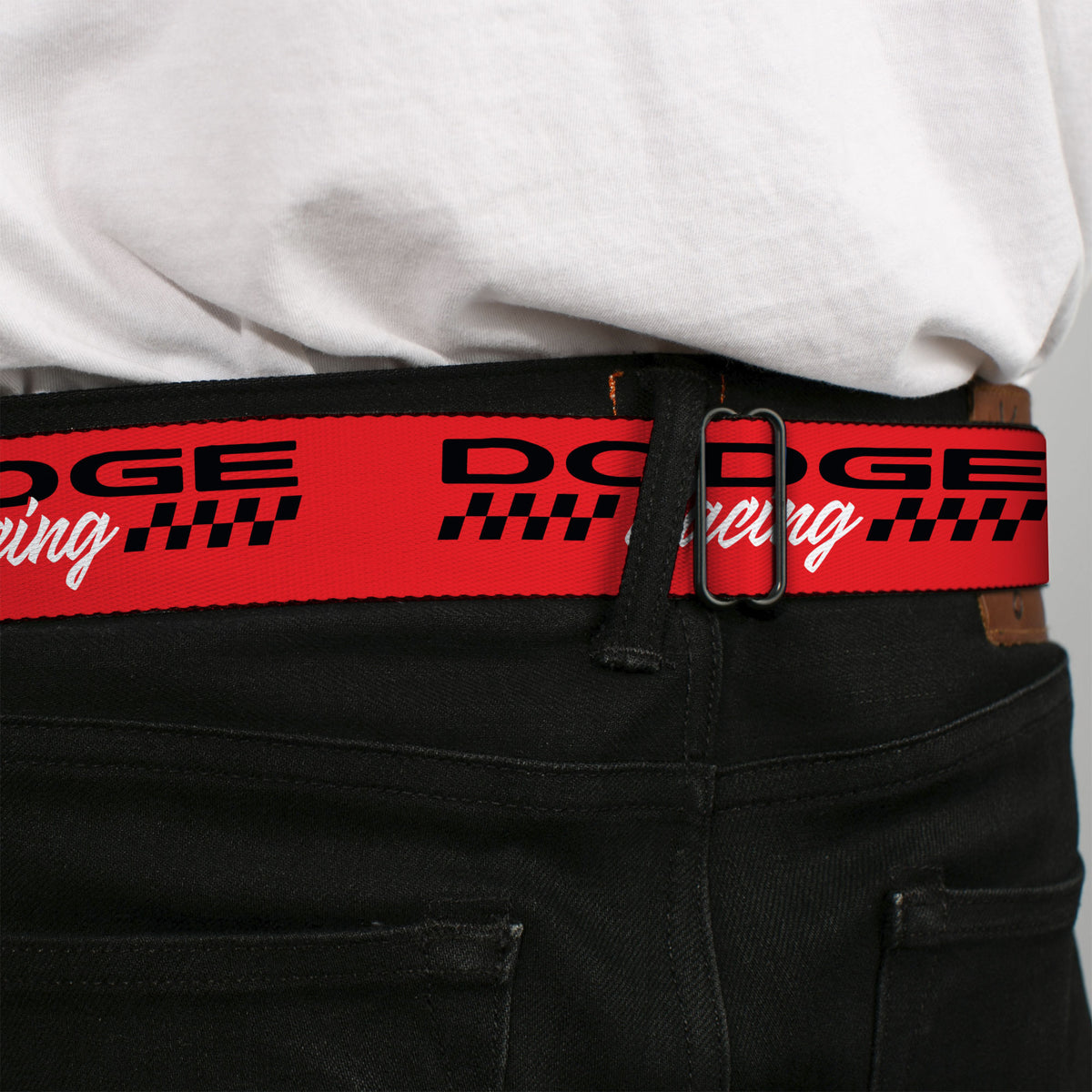 Dodge Viper Logo Full Color Black/White/Red Seatbelt Belt - DODGE RACING Text Checker Red/Black/White Webbing Seatbelt Belts Dodge
