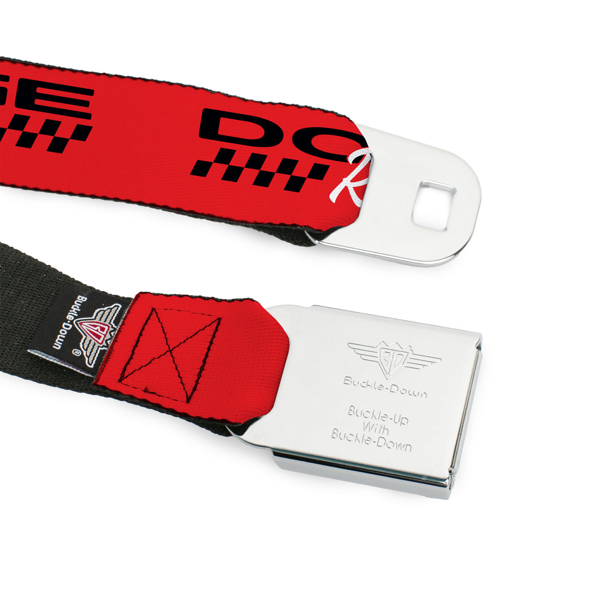 Dodge Viper Logo Full Color Black/White/Red Seatbelt Belt - DODGE RACING Text Checker Red/Black/White Webbing Seatbelt Belts Dodge