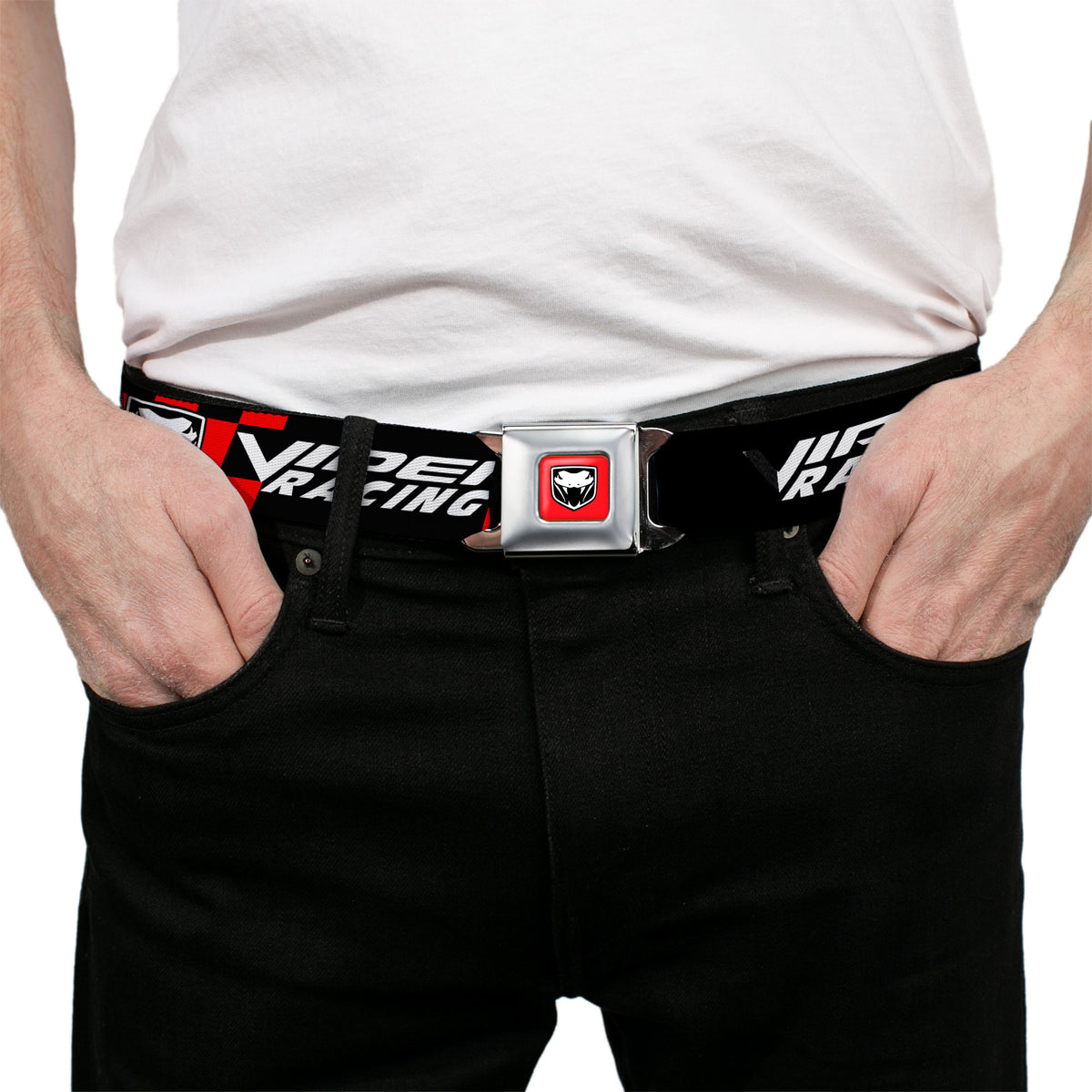 Viper Logo Full Color Red/Black/White Seatbelt Belt - VIPER RACING Logo Checker Black/Red/White Webbing Seatbelt Belts Dodge