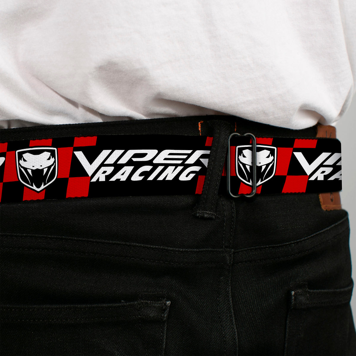 Viper Logo Full Color Red/Black/White Seatbelt Belt - VIPER RACING Logo Checker Black/Red/White Webbing Seatbelt Belts Dodge