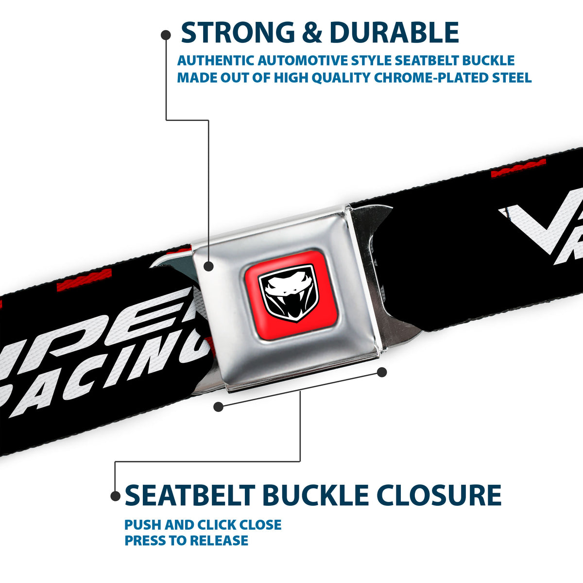 Viper Logo Full Color Red/Black/White Seatbelt Belt - VIPER RACING Logo Checker Black/Red/White Webbing Seatbelt Belts Dodge