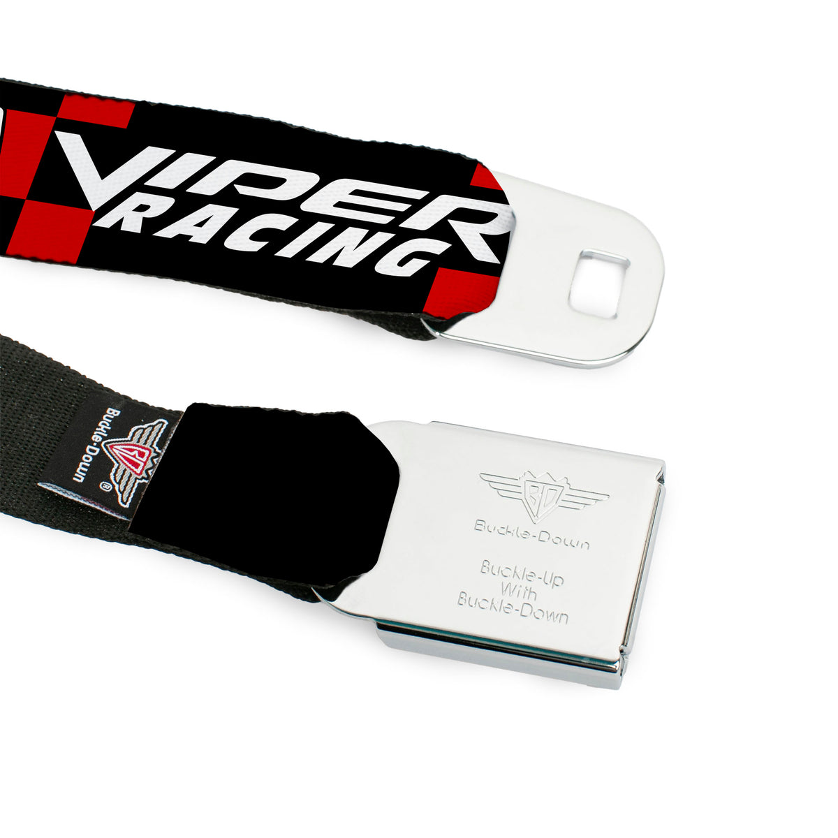 Viper Logo Full Color Red/Black/White Seatbelt Belt - VIPER RACING Logo Checker Black/Red/White Webbing Seatbelt Belts Dodge