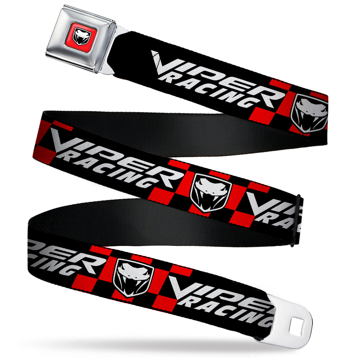 Viper Logo Full Color Red/Black/White Seatbelt Belt - VIPER RACING Logo Checker Black/Red/White Webbing Seatbelt Belts Dodge