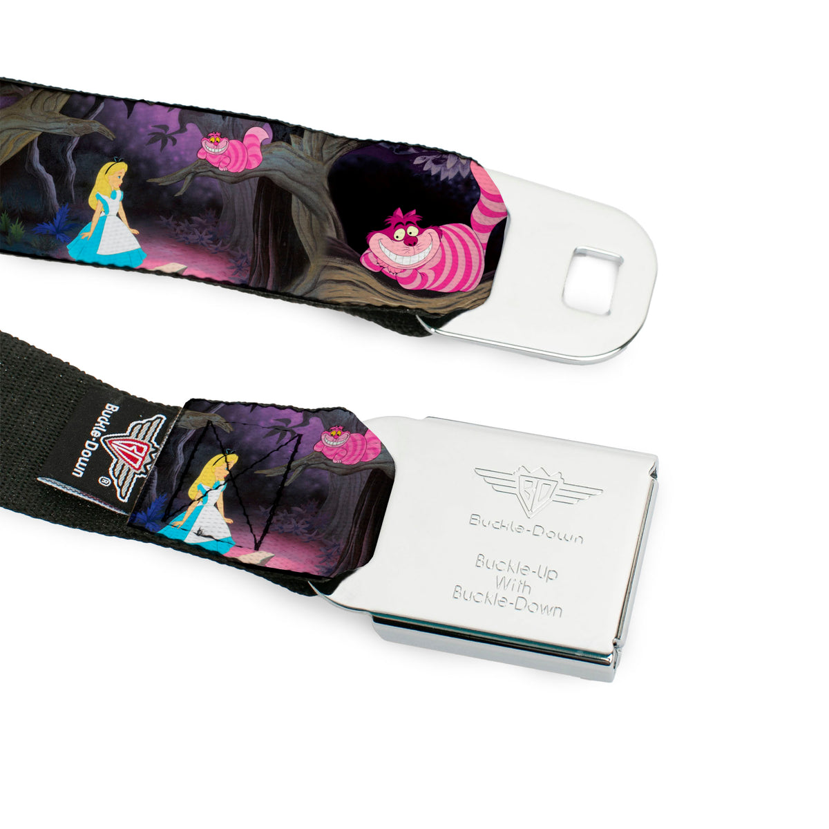 Cheshire Cat Face Full Color Black Seatbelt Belt - Alice & the Cheshire Cat Scenes Webbing Seatbelt Belts Disney
