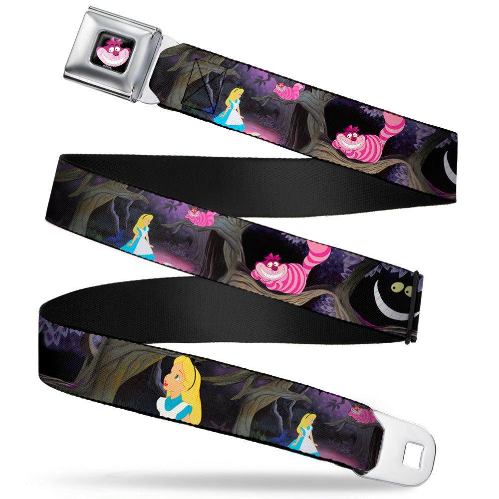 Cheshire Cat Face Full Color Black Seatbelt Belt - Alice & the Cheshire Cat Scenes Webbing Seatbelt Belts Disney