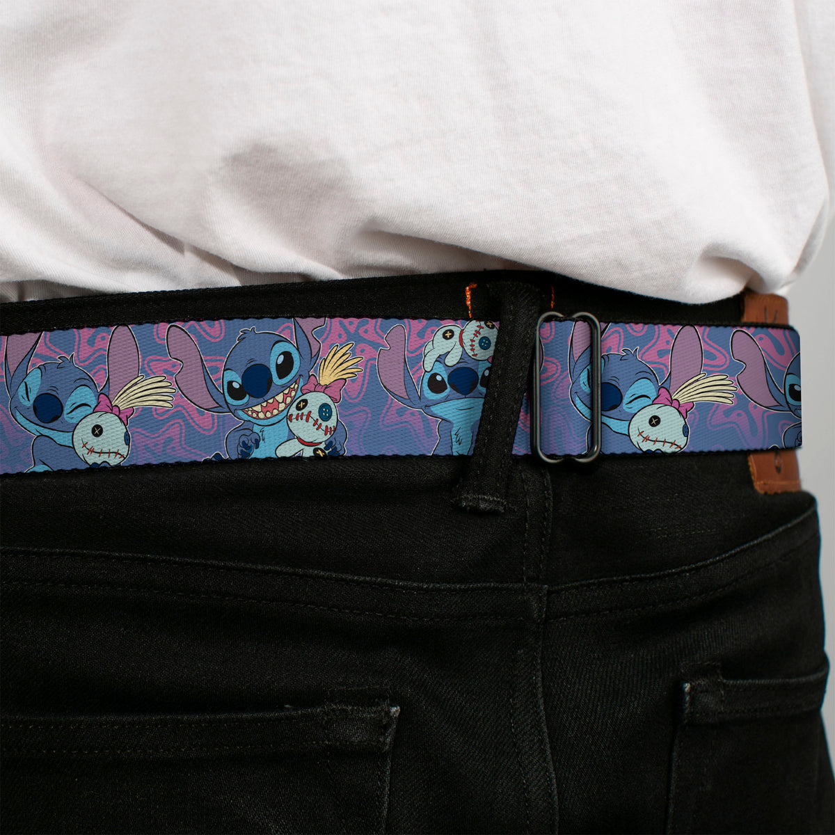LILO & STITCH Title Logo Full Color Blues Seatbelt Belt - Lilo & Stitch Stitch and Scrump Poses Blues/Purples Webbing Seatbelt Belts Disney