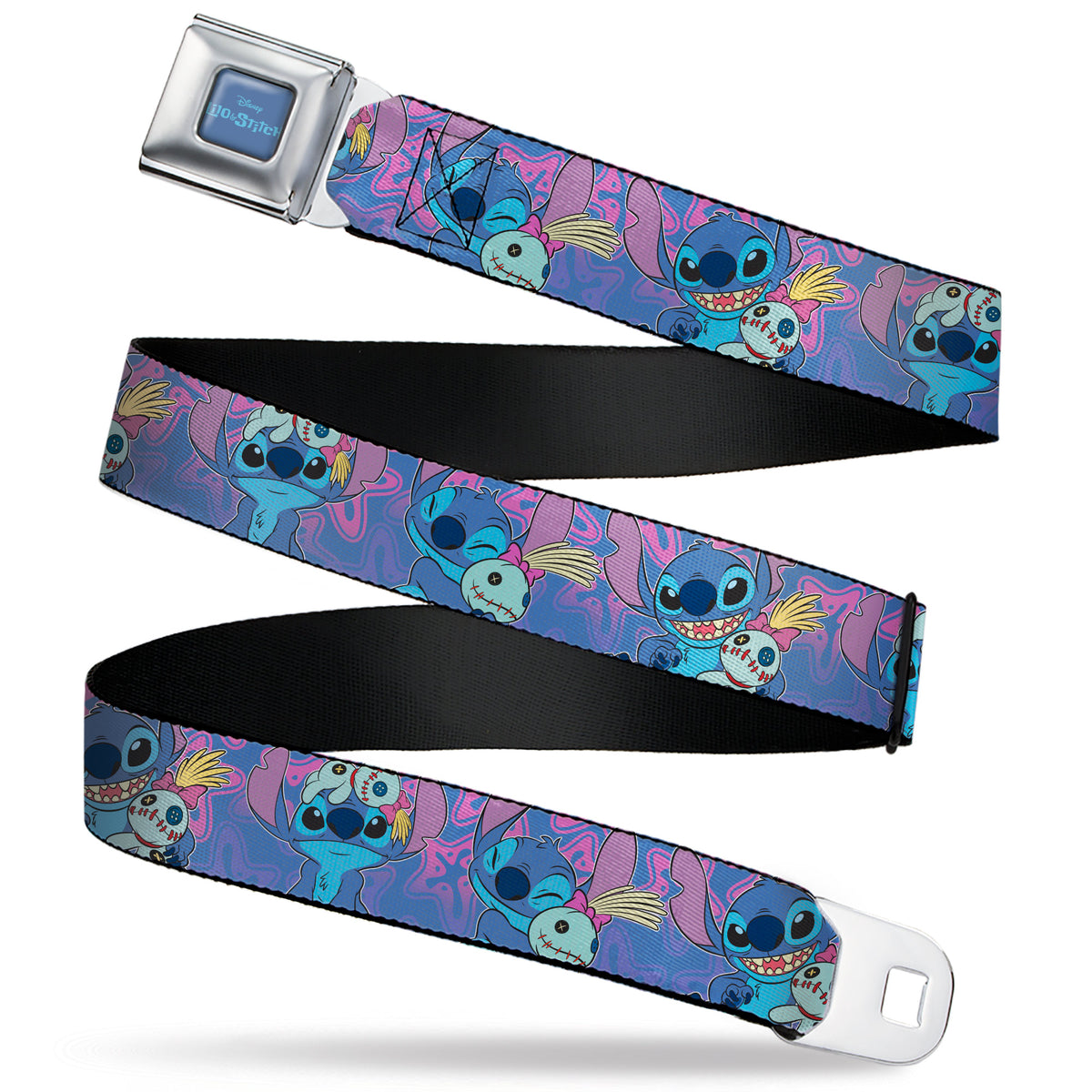 LILO & STITCH Title Logo Full Color Blues Seatbelt Belt - Lilo & Stitch Stitch and Scrump Poses Blues/Purples Webbing Seatbelt Belts Disney