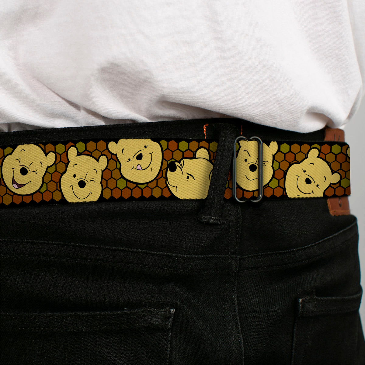 HUNNY Pot Full Color Black/Browns Seatbelt Belt - Winnie the Pooh Expressions/Honeycomb Black/Browns Webbing Seatbelt Belts Disney