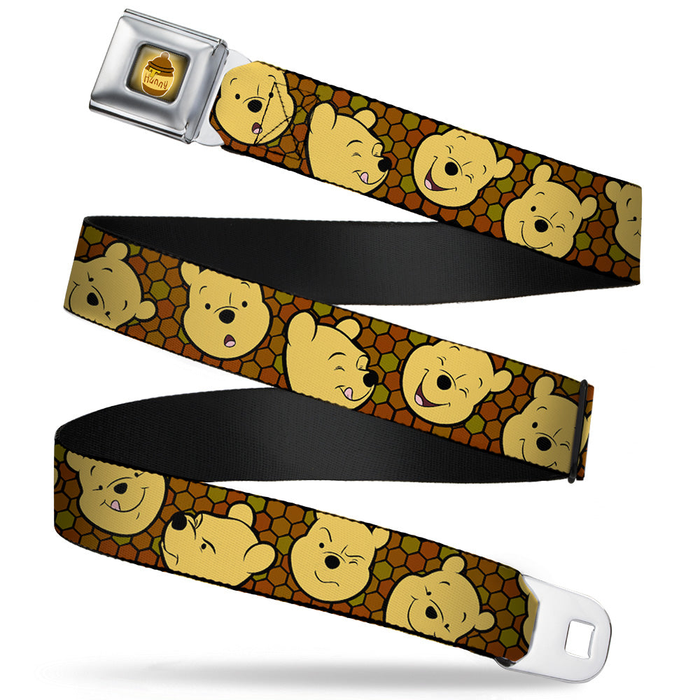 HUNNY Pot Full Color Black/Browns Seatbelt Belt - Winnie the Pooh Expressions/Honeycomb Black/Browns Webbing Seatbelt Belts Disney