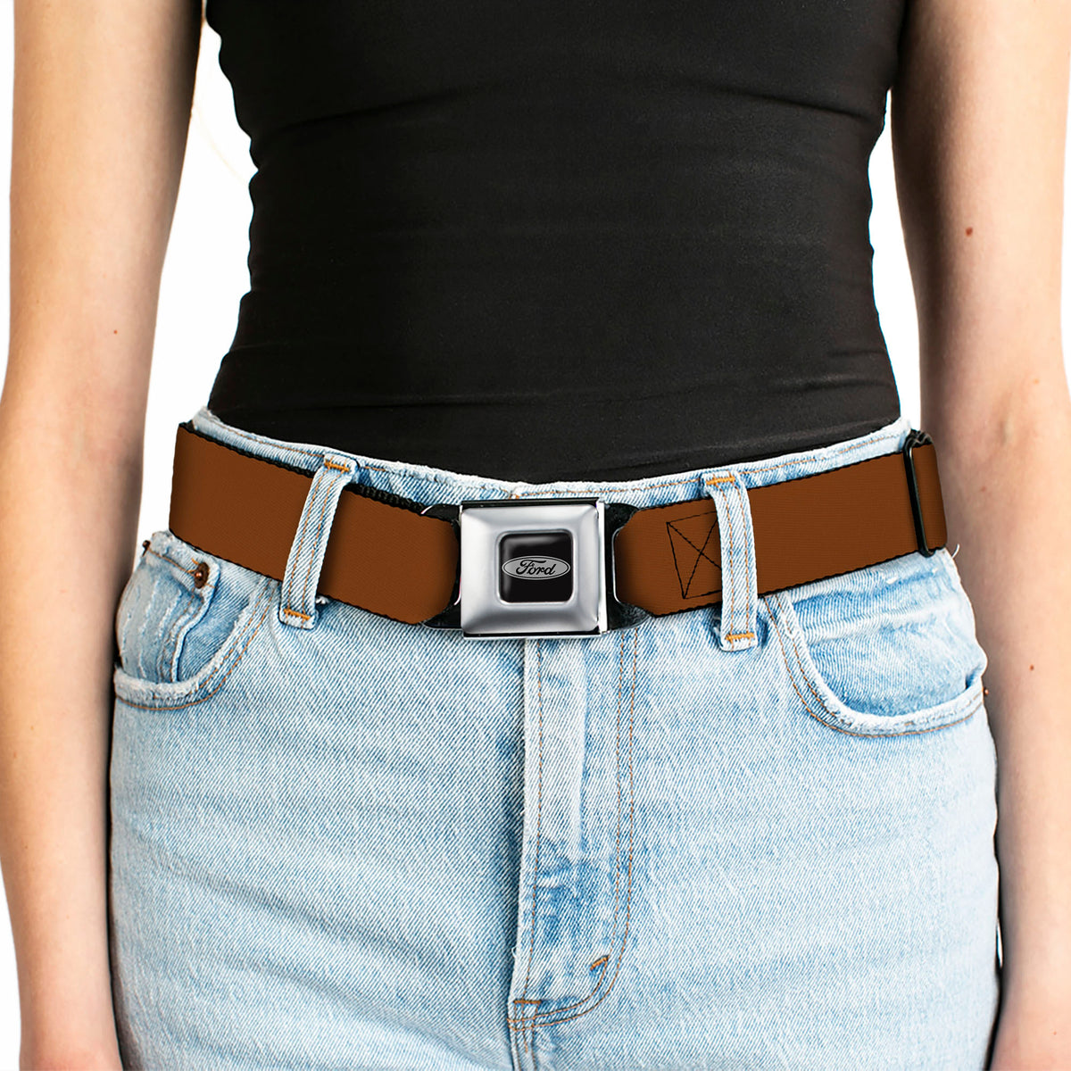 Ford Emblem Seatbelt Belt - Brown Webbing Seatbelt Belts Ford