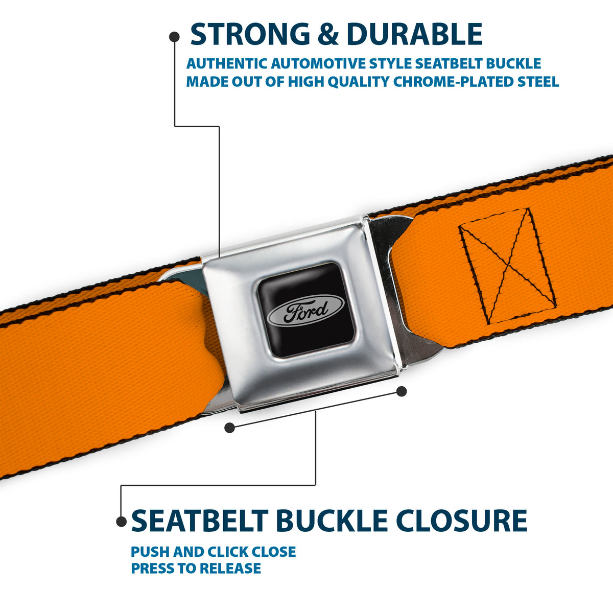 Ford Emblem Seatbelt Belt - Orange Webbing Seatbelt Belts Ford