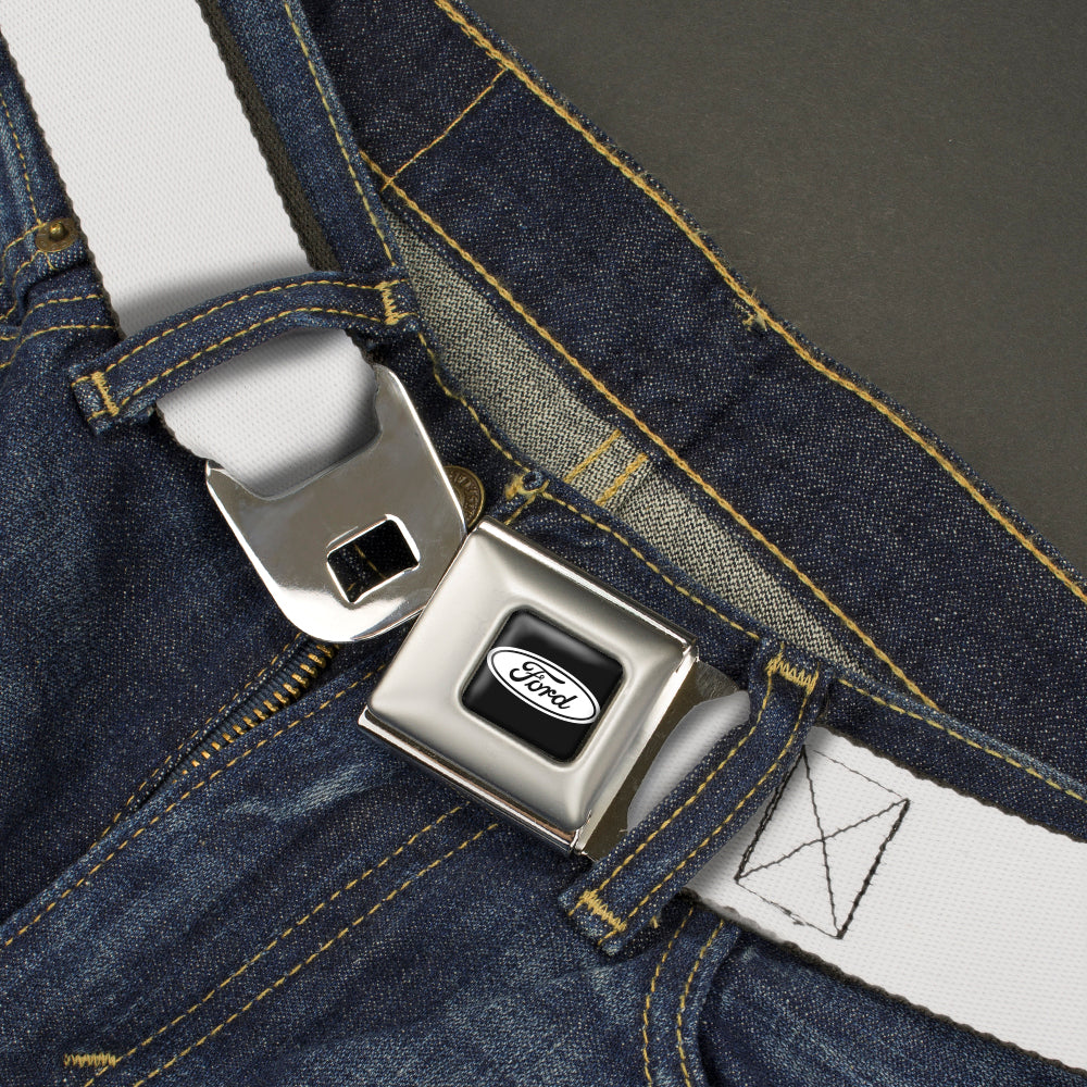 Ford Emblem Seatbelt Belt - White Webbing Seatbelt Belts Ford