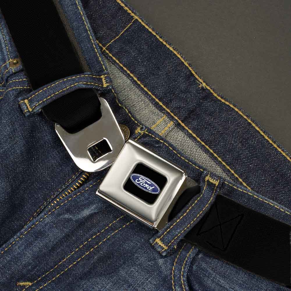 Ford Oval Full Color Black/Blue Seatbelt Belt - PRINTED Black Webbing Seatbelt Belts Ford