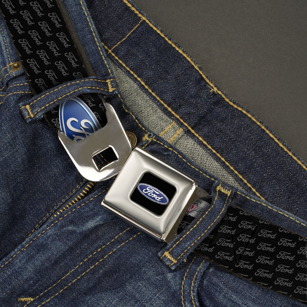 Ford Oval Full Color Black Blue Seatbelt Belt - Ford Oval REPEAT w/Text Webbing Seatbelt Belts Ford
