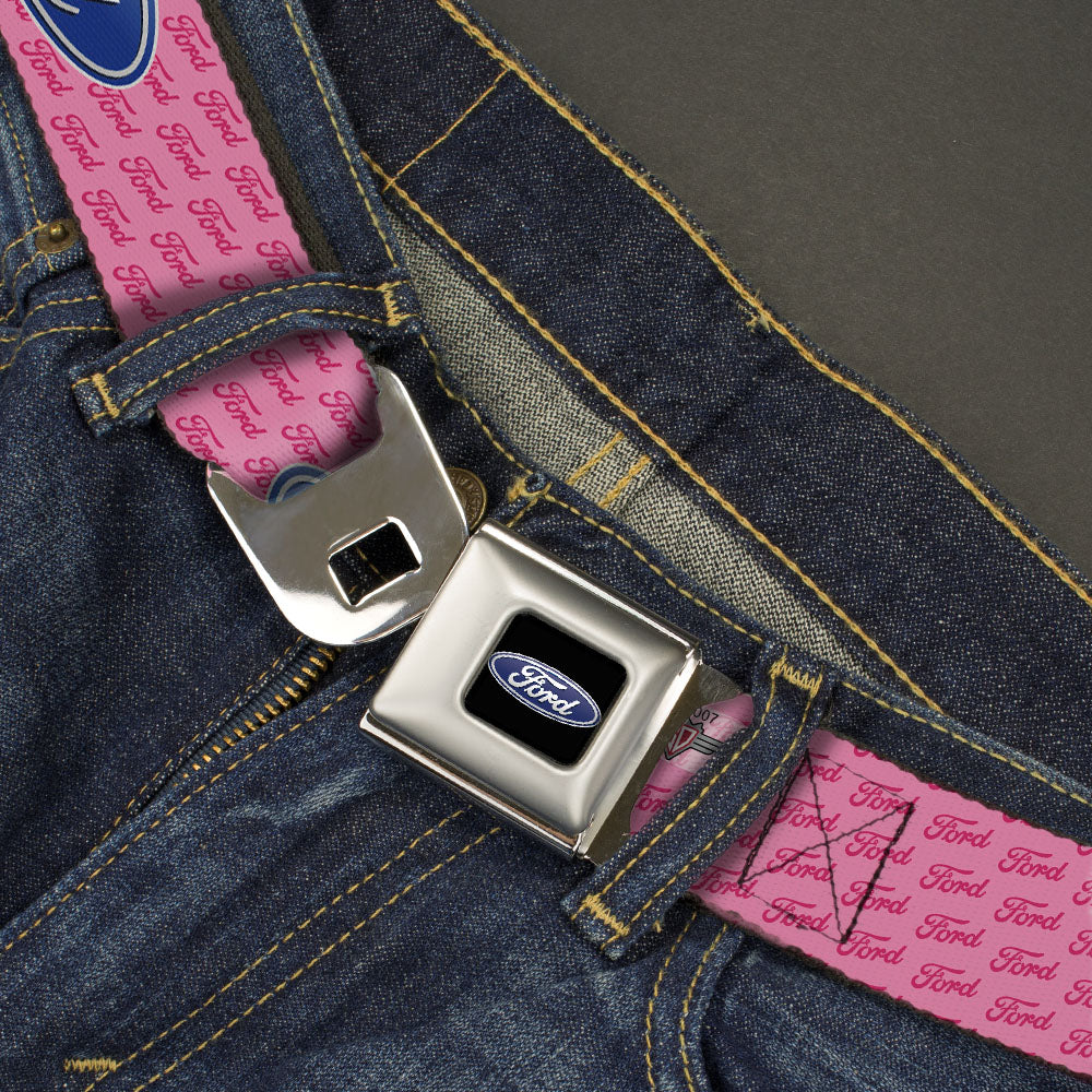 Ford Oval Full Color Black Blue Seatbelt Belt - Ford Oval w/Text PINK REPEAT Webbing Seatbelt Belts Ford