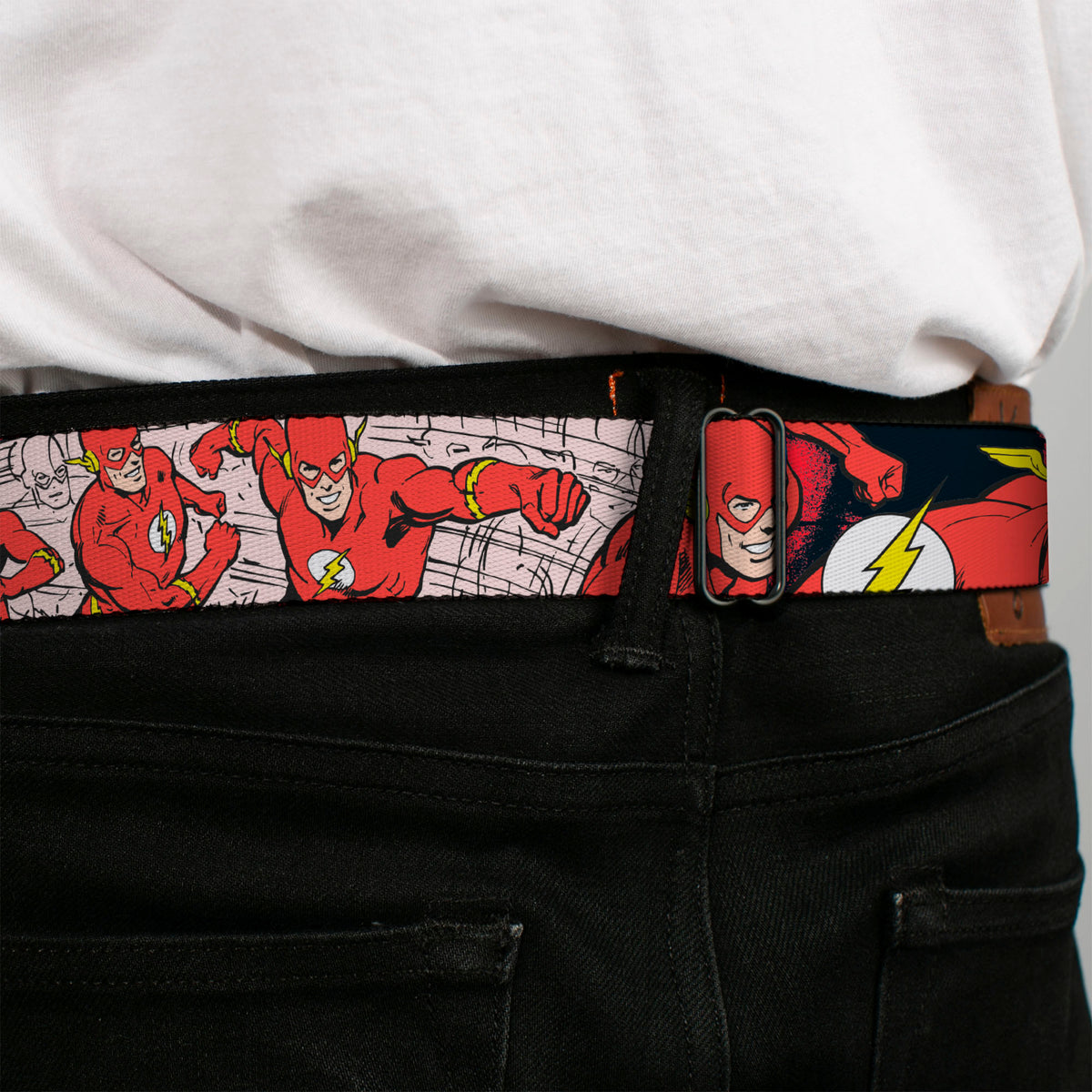 Flash Logo Black Seatbelt Belt - The Flash in Action Webbing Seatbelt Belts DC Comics