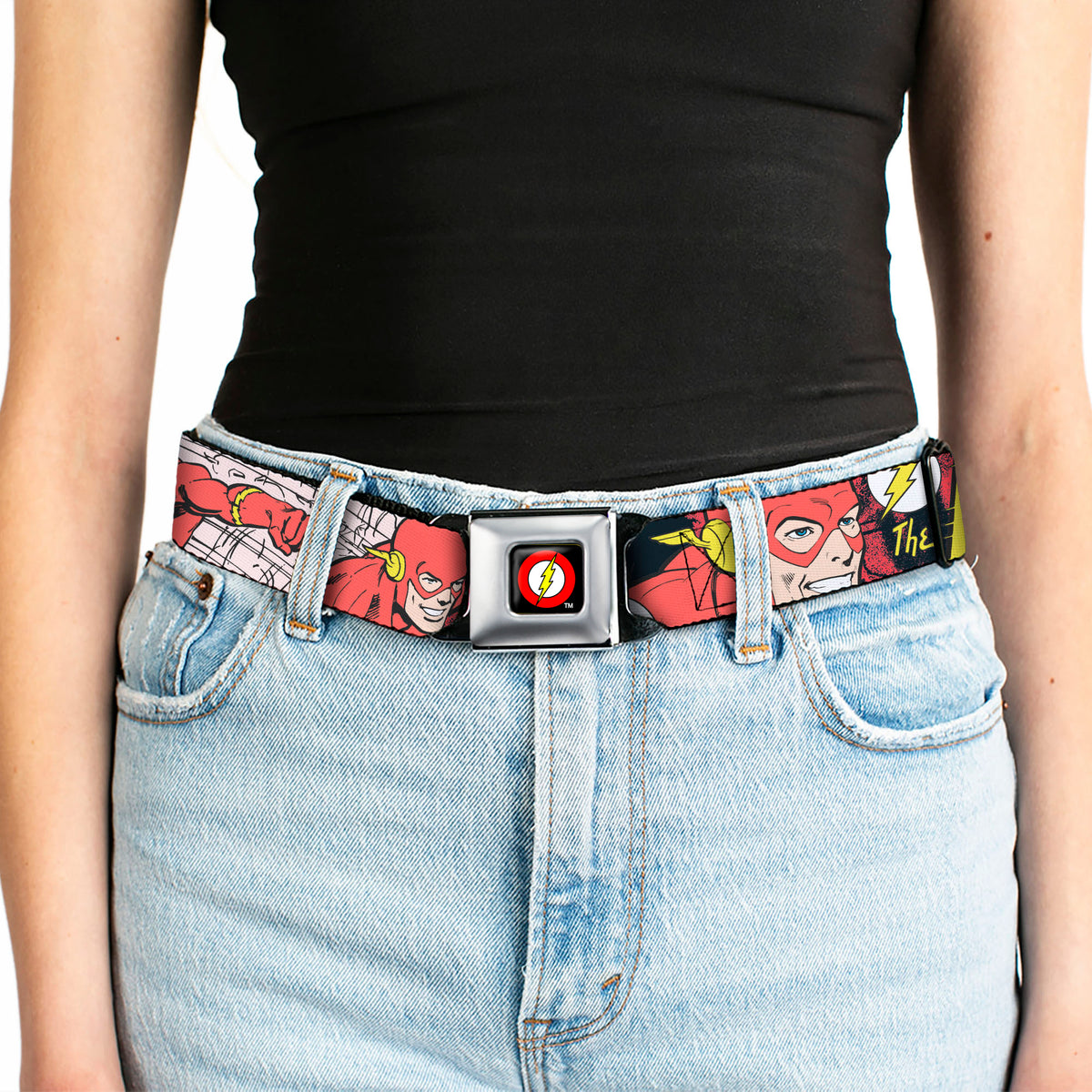 Flash Logo Black Seatbelt Belt - The Flash in Action Webbing Seatbelt Belts DC Comics