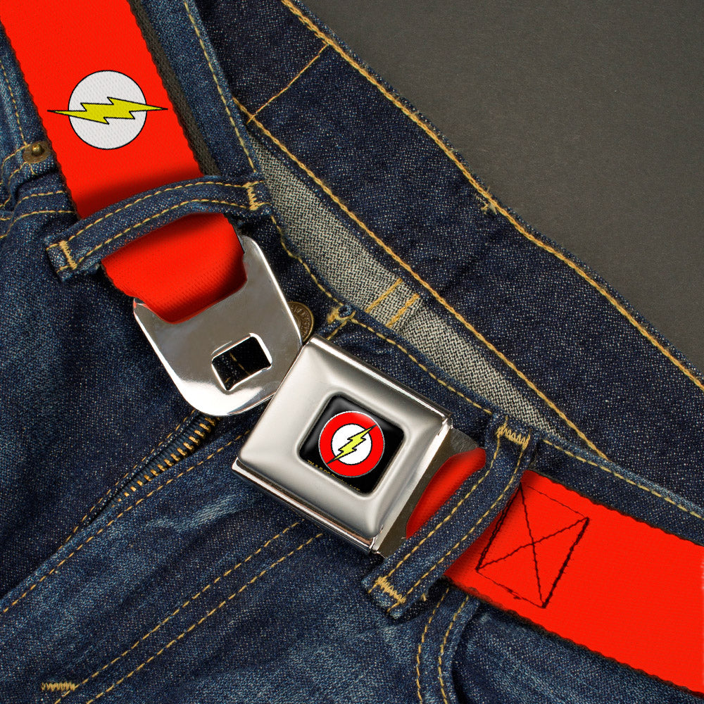 Flash Logo Black Seatbelt Belt - Flash Logo Red/White/Yellow Webbing Seatbelt Belts DC Comics