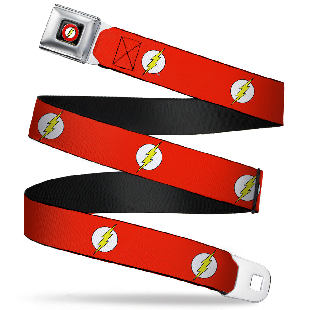 Flash Logo Black Seatbelt Belt - Flash Logo Red/White/Yellow Webbing Seatbelt Belts DC Comics