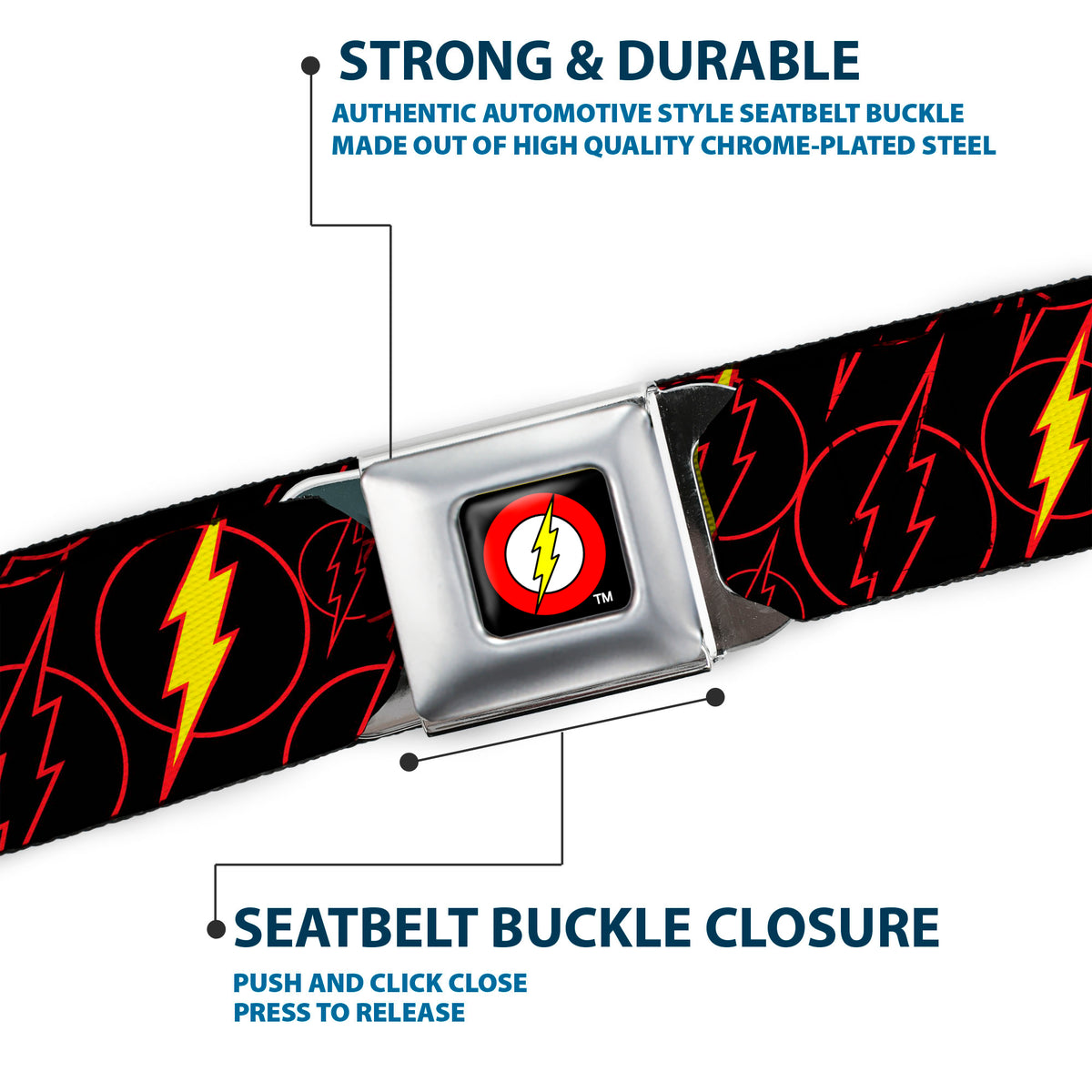 Flash Logo Full Color Black Seatbelt Belt - The Flash Logo13 Scattered Black/Red/Yellow Webbing Seatbelt Belts DC Comics