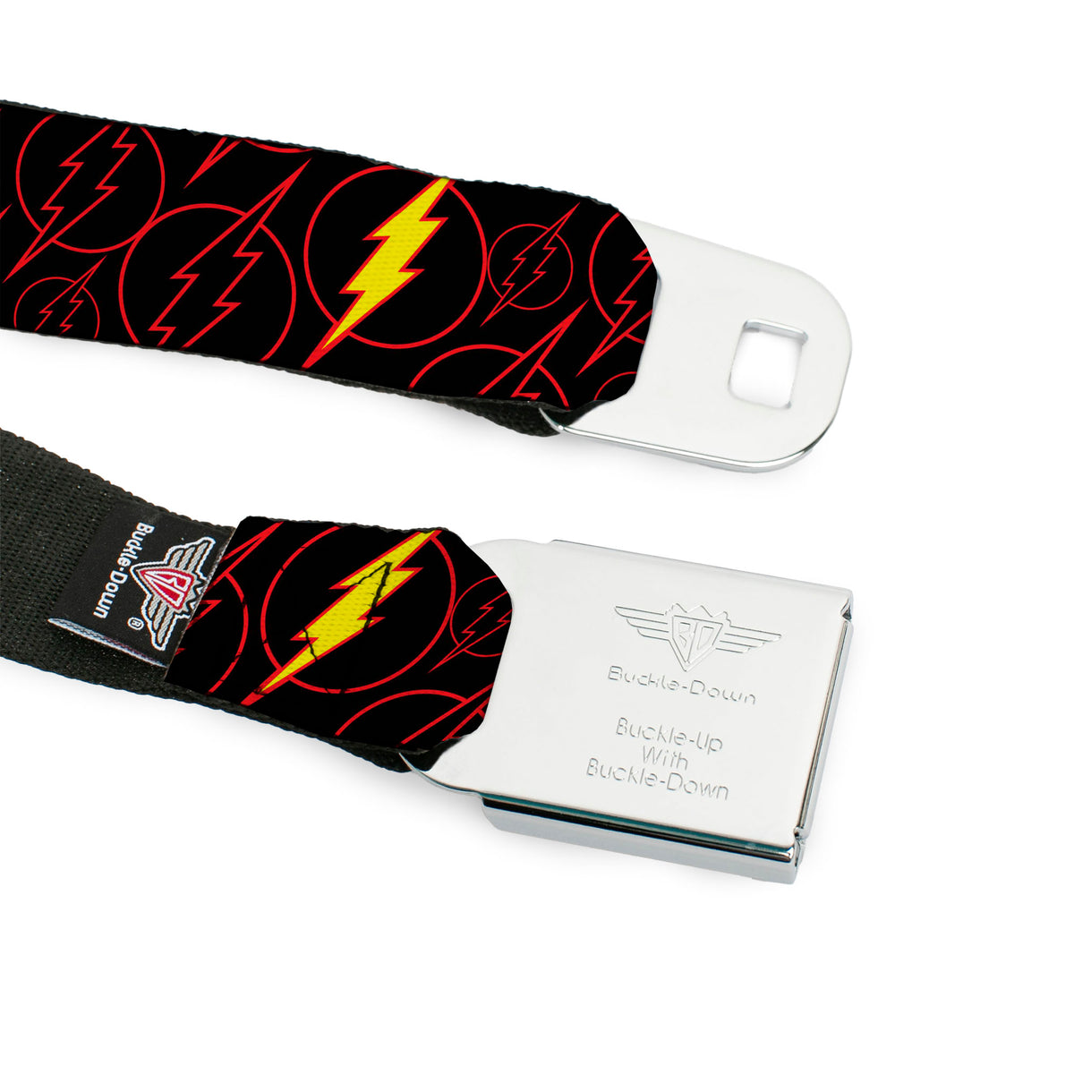 Flash Logo Full Color Black Seatbelt Belt - The Flash Logo13 Scattered Black/Red/Yellow Webbing Seatbelt Belts DC Comics