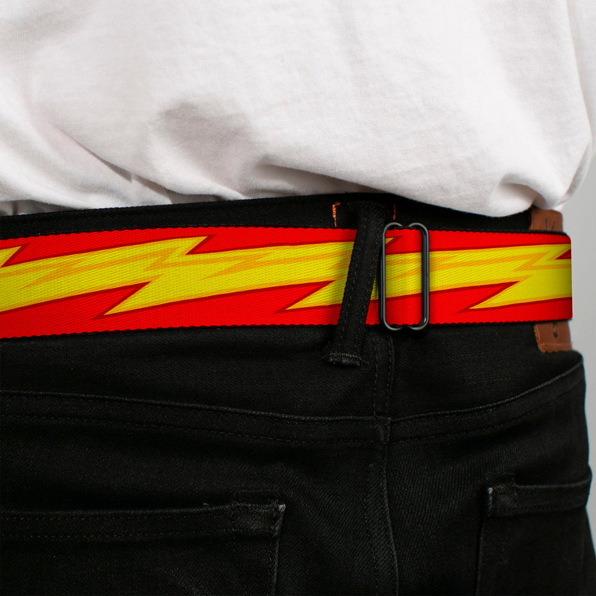 Flash Logo Full Color Red White Yellow Seatbelt Belt - The Flash Bolt Stripe Reds/Yellows Webbing Seatbelt Belts DC Comics