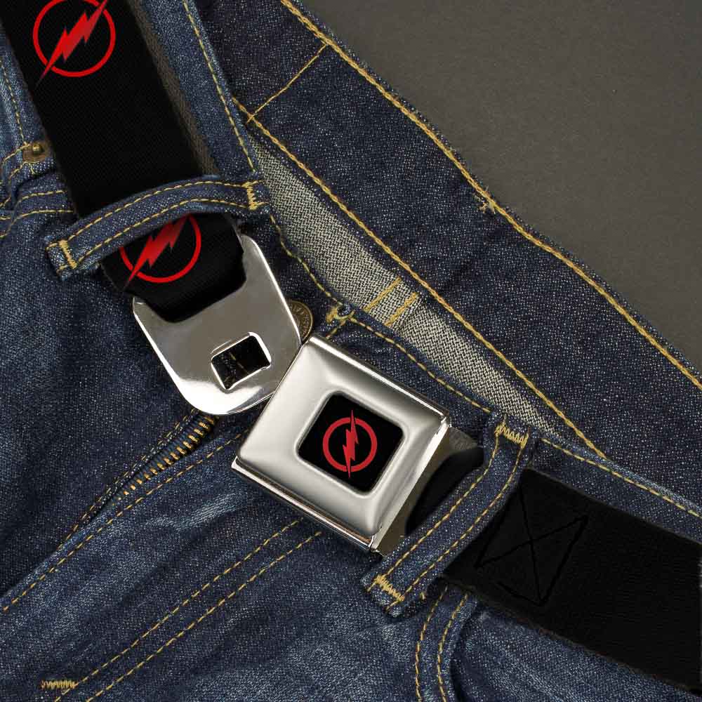 Reverse Flash Logo Full Color Black Red Seatbelt Belt - Reverse Flash Logo Black/Red Webbing Seatbelt Belts DC Comics