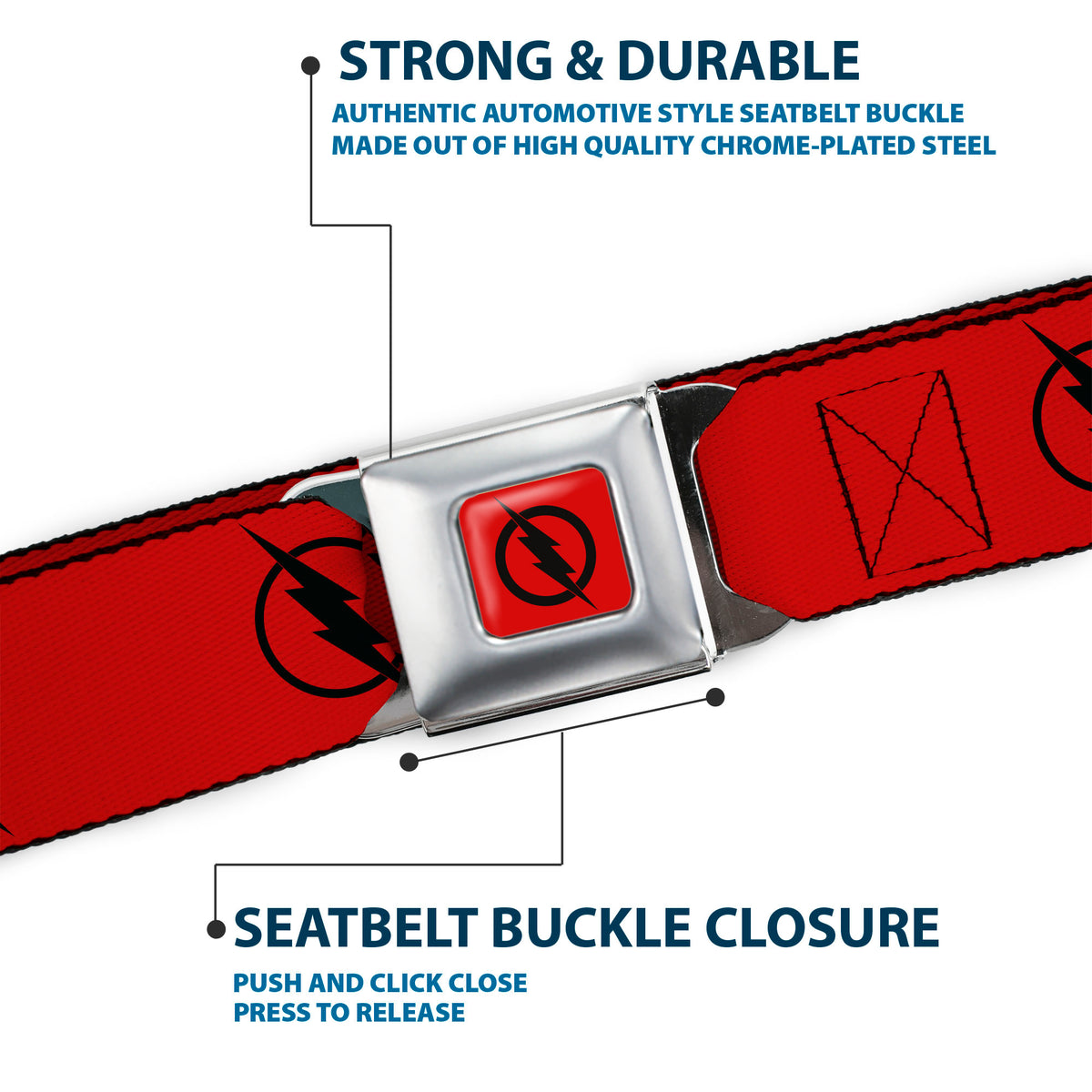 Reverse Flash Logo Full Color Red Black Seatbelt Belt - Reverse Flash Logo Red/Black Webbing Seatbelt Belts DC Comics