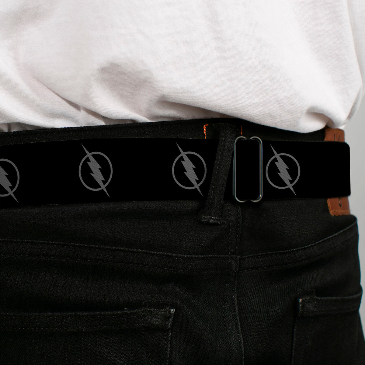 Reverse Flash Logo Full Color Black Gray Seatbelt Belt - Reverse Flash Logo Black/Gray Webbing Seatbelt Belts DC Comics